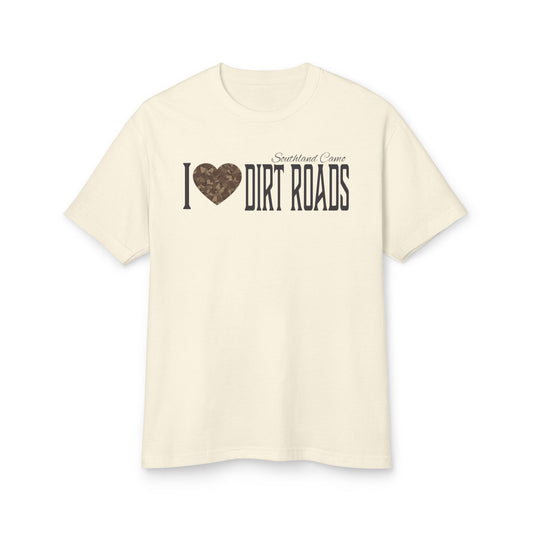 I Love Dirt Roads Unisex Heavyweight Tee - Perfect for Dirt road Lovers